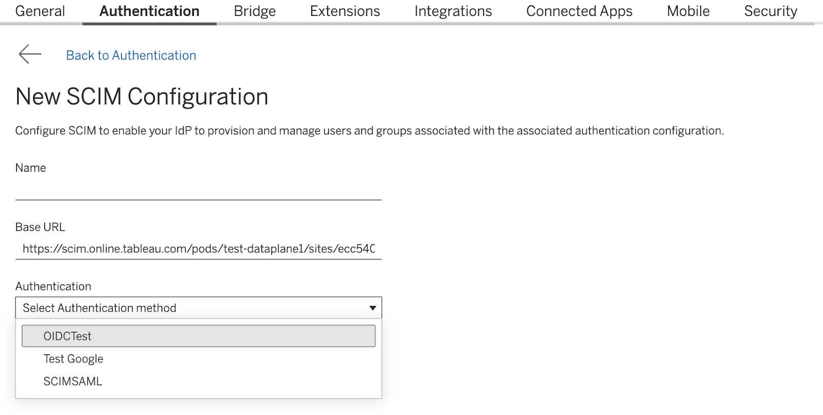 Authentication tab includes new OIDC authentication method. 